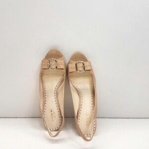 Coach Womens Tan Leather Slingback Peep Toe Heels Buckle Size 8.5 B